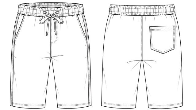 Vector Apparel CAD Drawing of Elastic Waist Pants with Stitch Details