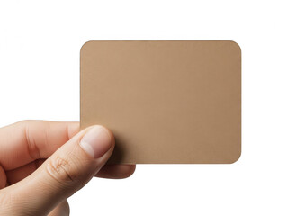 Obraz premium Hand holding brown card isolated on transparent background