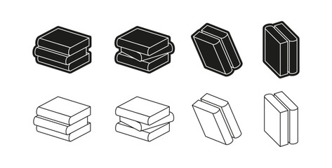 Publications stacks and piles. Vector monochrome books icons set. Isolated school or university documents, textbooks or literature. Learning and studying, obtaining education in library