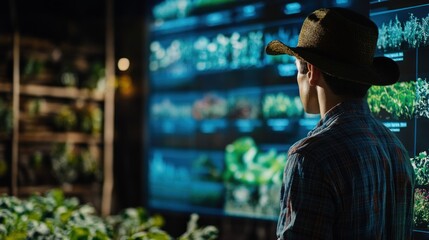 Person observing data on a large screen