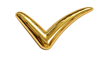Highly polished golden check mark on a black background, suggesting approval or completion