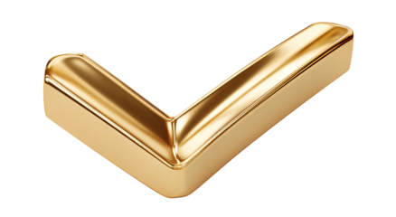 A gleaming golden check mark icon, rendered with smooth metallic reflections on black