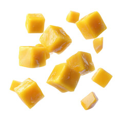 Yellow Mango Cubes Falling isolated on a transparent background