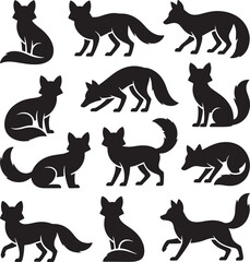 Fox Set of Silhouettes in Various Wild Life Poses