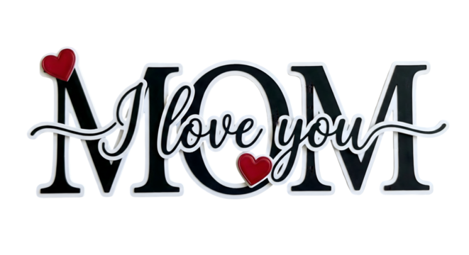 Heartfelt mother's day graphic with 'mom' and 'i love you' - Powered by Adobe