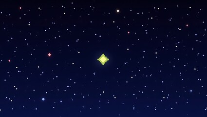 Pixelated Starfield with Glowing Central Star