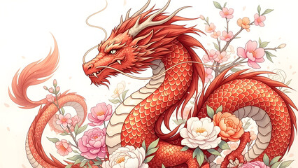 Obraz premium St david's day dragon celebrations with flowers and mythical creatures