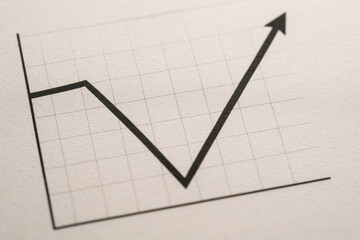Resilience recovery performance graph chart arrow showing a sharp dip followed by a strong V shaped rebound on paper grid conveying optimism and momentum