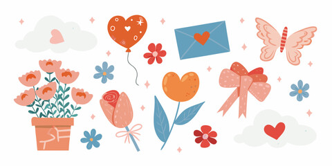 A charming collection of hearts flowers butterflies and love letters