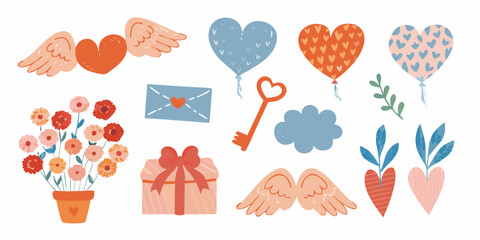 Collection of valentine s day elements including hearts flowers and gifts