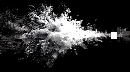 White cloud-like digital formation on black background