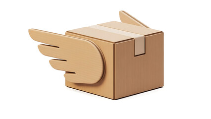 Swift delivery concept a cardboard box with wings taking flight, symbolizing fast shipping and logistics