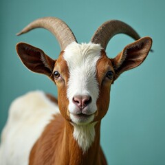 Goat Portrait Close Up on Blue Background