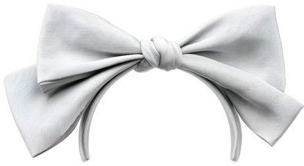 A wide, white satin bow headband with a central knot and curved, thin band