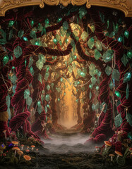 Enchanting Forest Vista Illuminated with Glowing Leaves and Mystical Fog for Artistic Rendering