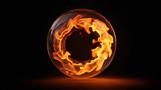 Physically Accurate Fire Ring Motion Encased in Transparent Glass Orb Seamless Loop with Detailed Flames for Advertising and Visual Design