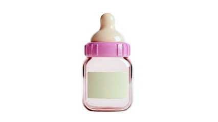 Pink Baby Bottle with Nipple and Blank Label