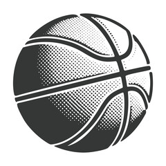 Detailed black and white vector illustration of a classic textured basketball with traditional design.