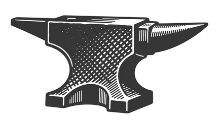 Vintage blacksmith anvil with classic horn and textured face in detailed black and white vector illustration.