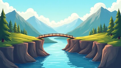 Vector Illustration of a Scenic Bridge over a River Gorge