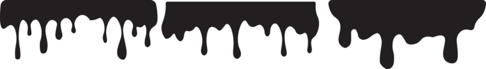 Dripping Paint and Liquid Flow &ndash; Ink, Chocolate, Oil, and Molten Drops. Paint flows. Current paint, stains. Current drops. Stylized graphics with dripping black paint in black on transparent backgroun