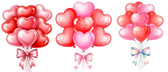 Heart Shape Balloon Bouquets Isolated on Transparent Background