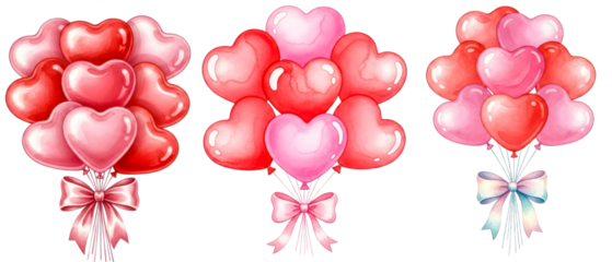 Heart Shape Balloon Bouquets Isolated on Transparent Background