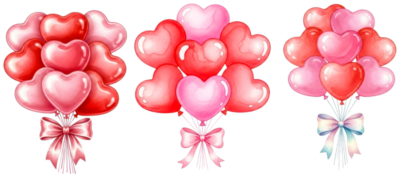 Heart Shape Balloon Bouquets Isolated on Transparent Background - Powered by Adobe