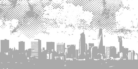 Gritty urban skyline silhouette with halftone and grunge effects over a modern city ©  creative  marlia