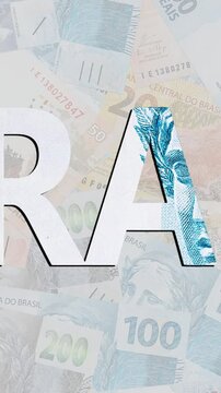 vignette about Brazil's economy using banknotes as background, vertical video