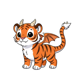 Cute cartoon dragon tiger hybrid creature isolated on transparent background