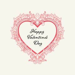 Ornate pink baroque heart frame with "Happy Valentine's Day" script text on a cream background