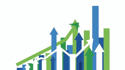 Abstract financial growth chart with upward arrows and bar graph elements