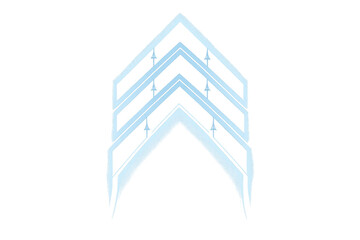 Blue neon glowing chevron arrows moving up, showing digital data transfer, future technology, progress, and upgrade interface graphic