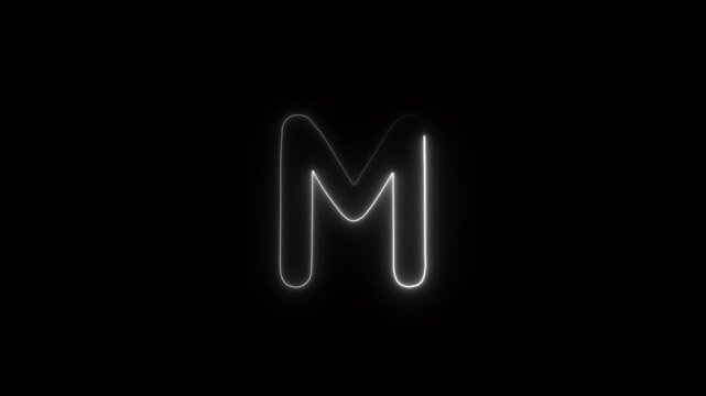 Letter M Text Animation, White Glowing Outline Typography, M Single English Alphabet Character with Transparent Background in 4K.