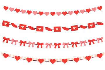 set of valentine's garladn with hearts, love letter, lips, bow, and Cupid's heart- vector illustration