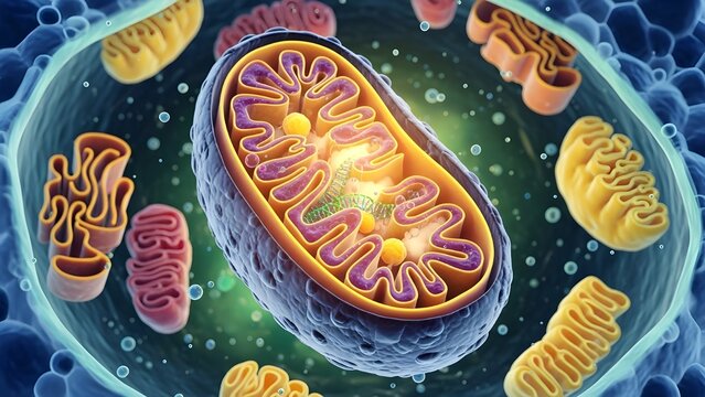3D Rendered Mitochondrion Cross Section with Detailed Organelles in Eukaryotic Cell