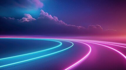 neon sports Running Track Electric neon running track featuring brightly illuminated lanes and a vibrant glowing finish line under the night sky.