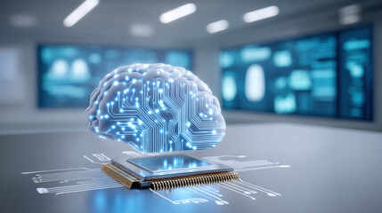 Futuristic ai agent brain on chip transforming modern healthcare technology