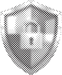 halftone monkey face made of small black dots on white background