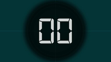 Film Countdown Number 0 and 5 with Teal Crosshairs movie  on black background. 