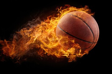 Fototapeta premium A blazing basketball, engulfed in flames, hurtling through a dark, empty black space