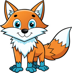  a charming cartoon fox with vibrant orange fur and a fluffy white tail. 
