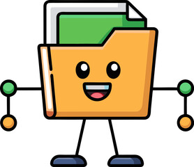 a cheerful file folder with a smiling face, arms, and legs