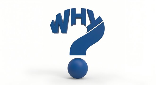 Blue question mark with why text and sphere isolated on white background for curiosity business problem solving marketing research frequently asked questions and uncertainty concept 3d render