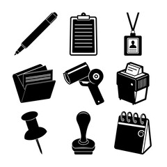 Office Stationery Icons Set Modern Workspace Vector Collection.
