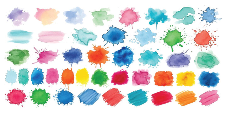 A colorful collection of watercolor splashes and paint strokes for artistic designs