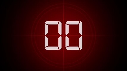 Film Countdown Timer 0 and 5 sec  with Red Light Beam number countdown Animation Video. On black background. 