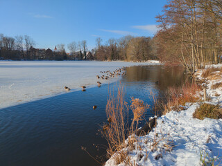 Der Hermann-L&ouml;ns-Park in Hannover ist im Winter eine
ruhige, klare M&auml;rchenlandschaft