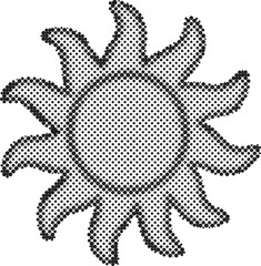 halftone sun symbol with rays